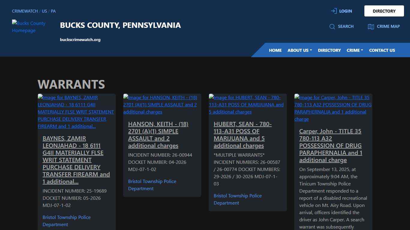 Warrants for Bucks County, Pennsylvania | CRIMEWATCH