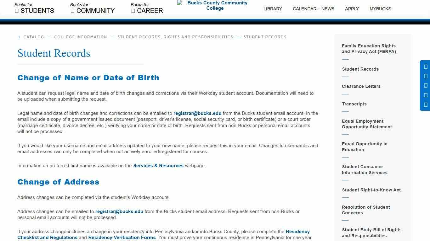 Student Records | Bucks County Community College